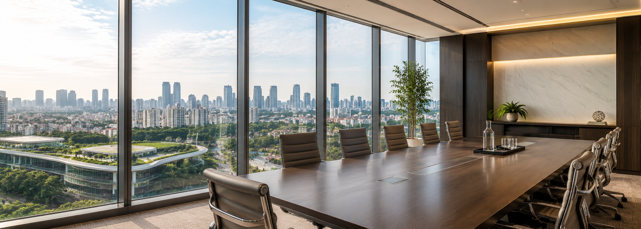 Boardroom with a Singapore skyline view
